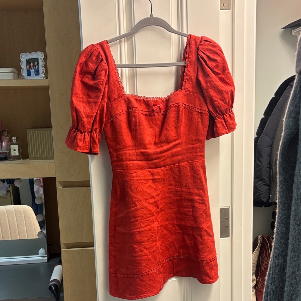 Reformation Red Puff Sleeve Dress